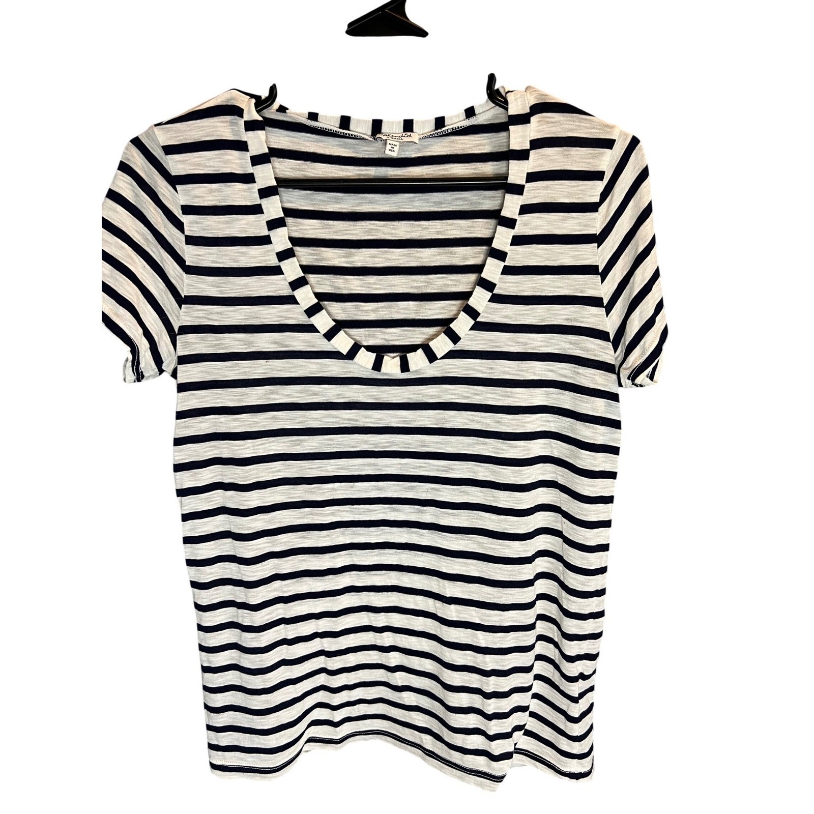 Splendid Womens Xs Navy Blue White Striped Scoop Neck Short Sleeve Tee Usa